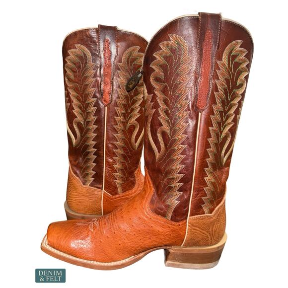 NEW Dan Post Smooth‎ Ostrich Cowboy Boots Cognac Square Toe Western Cowboy 9 D main image 6